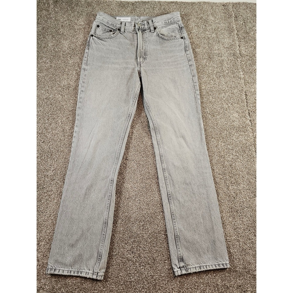 Zara Womens High Rise Straight Leg Jeans Light Gray Acid Wash Size 6 28